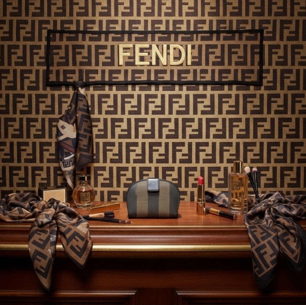 Fendi Vintage Pequin Stripe Half Moon Wallet Brown Black COA